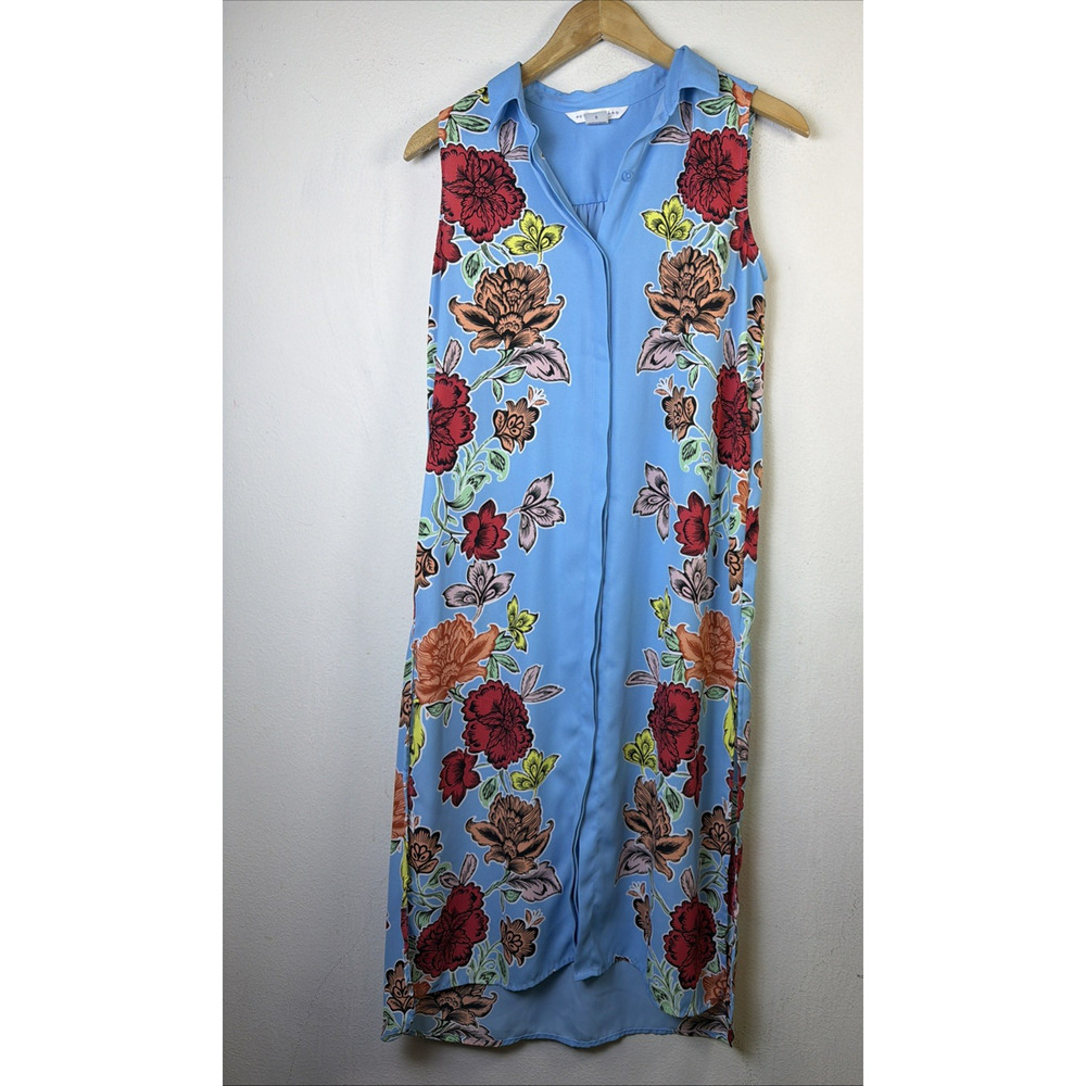 Peter Nygard Long 8 Blue Floral Sleeveless victorian resort vacation Dress vest - Picture 2 of 12
